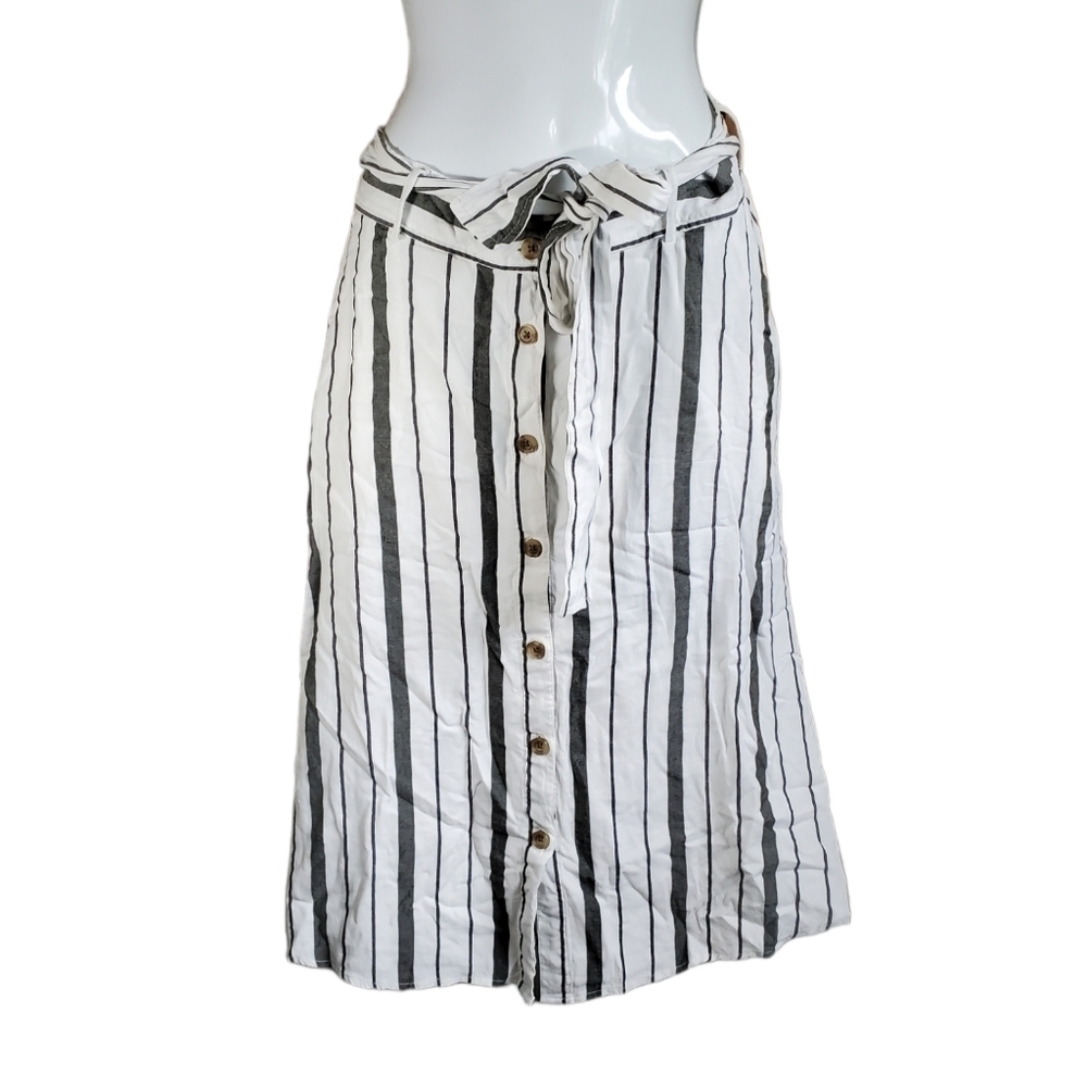 LOFT OUTLET gray & white striped button skirt 4